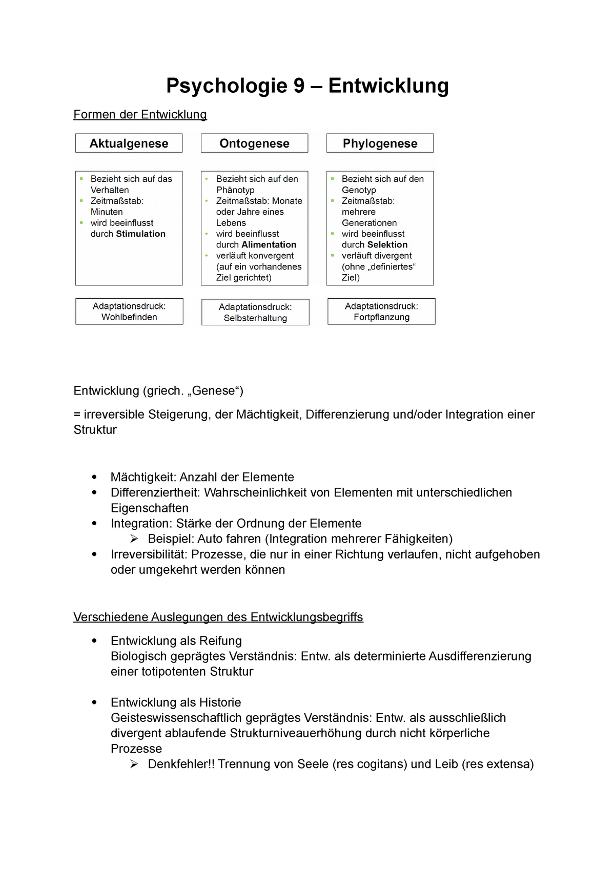 (9) Entwicklung - Psychologie 9 Entwicklung Formen der Entwicklung ...