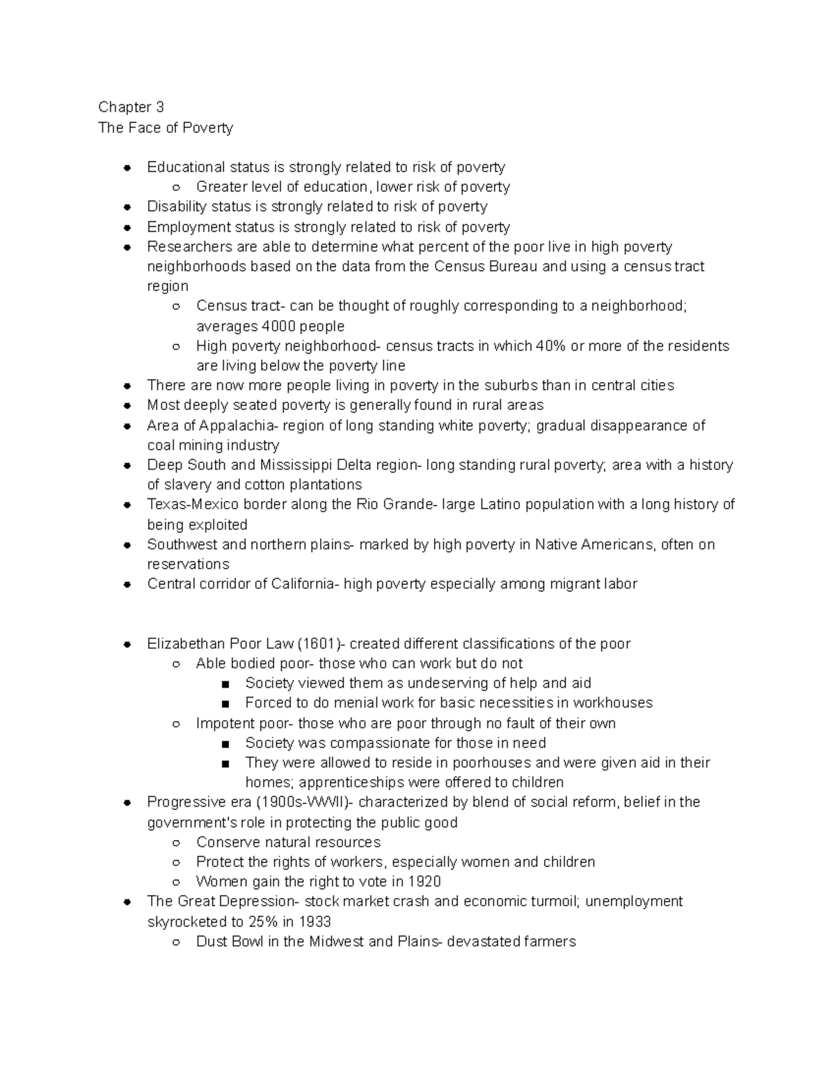 Chapter 3 Notes - Chapter 3 The Face of Poverty Educational status is ...