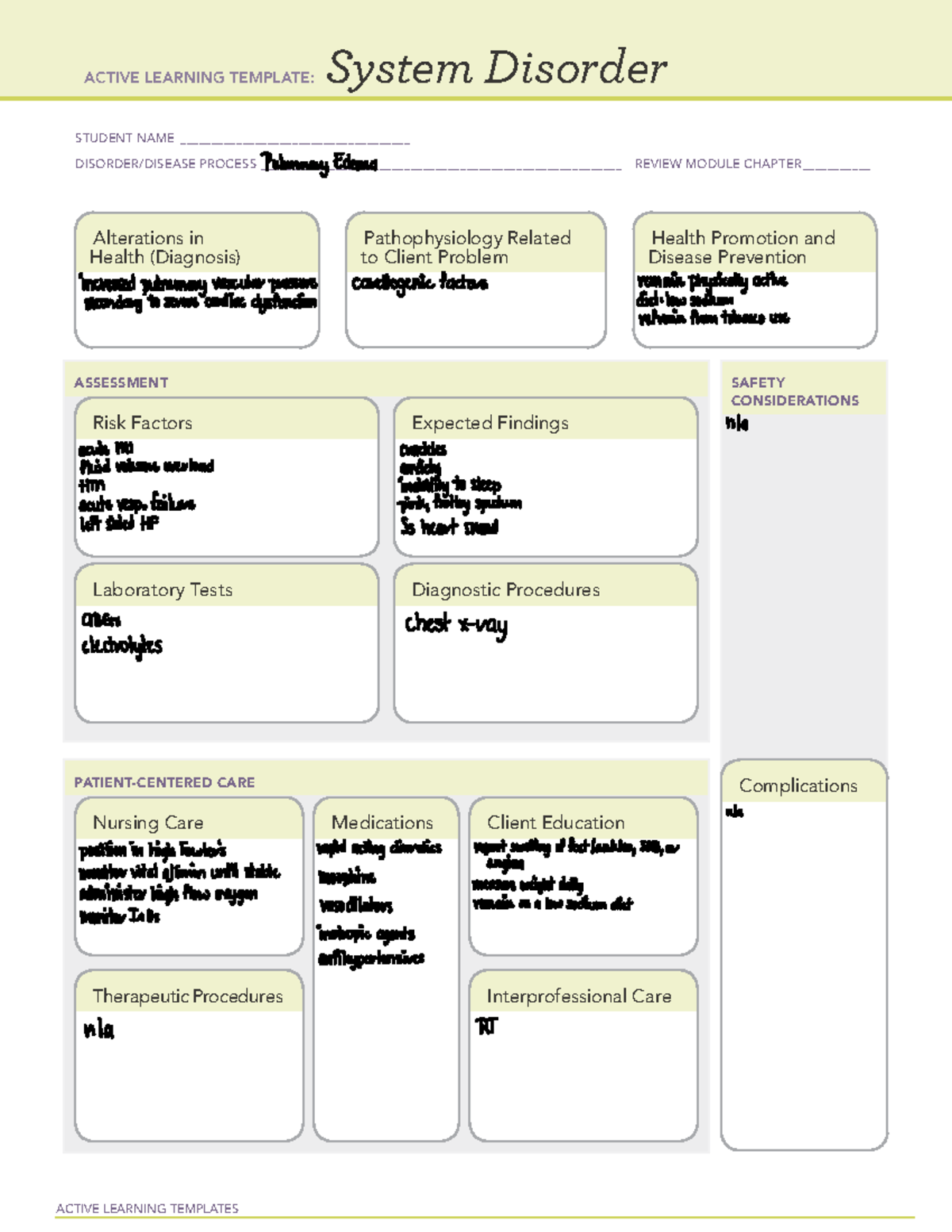 Pulmonary Edema template - ACTIVE LEARNING TEMPLATES System Disorder ...