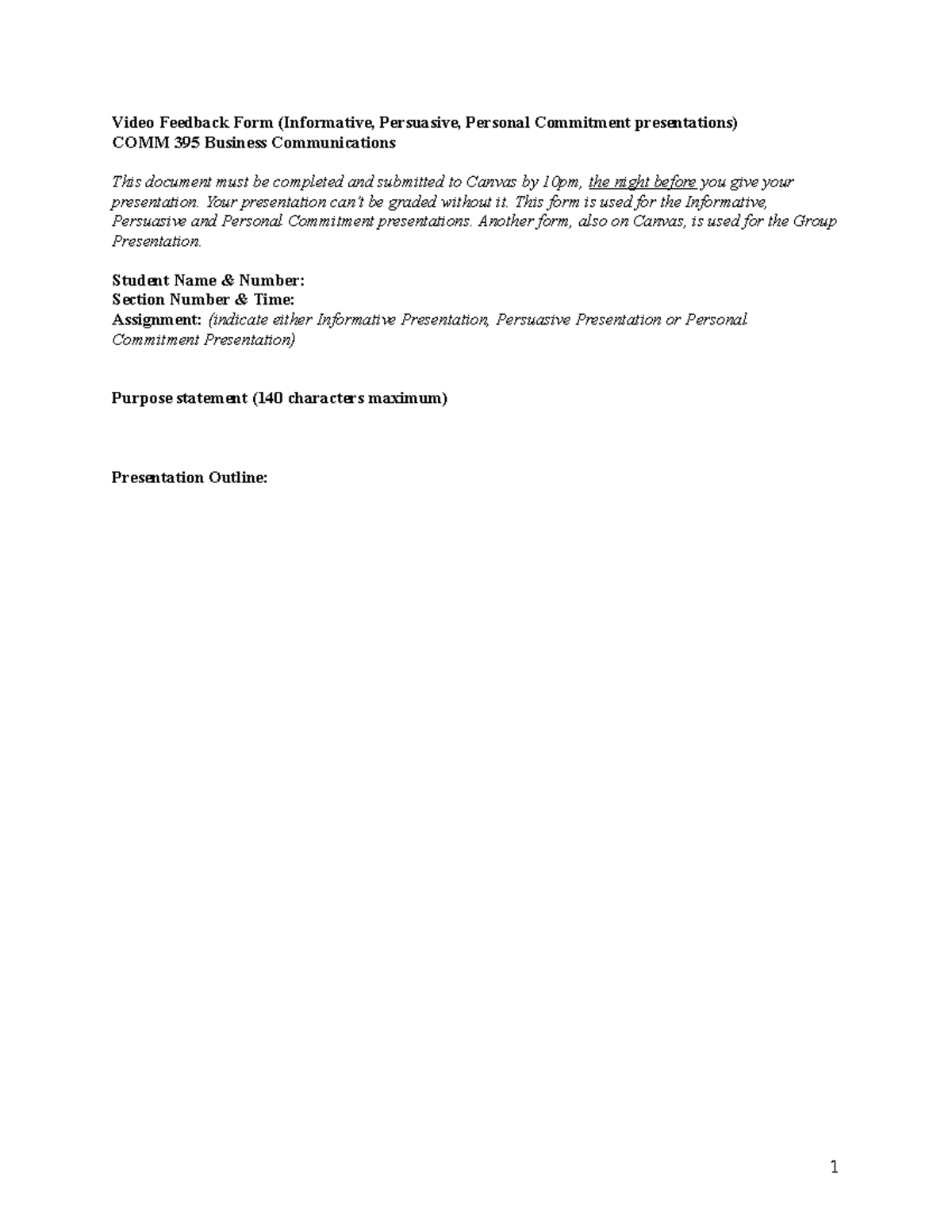 Video Feedback Form and Grading Rubric - Video Feedback Form ...