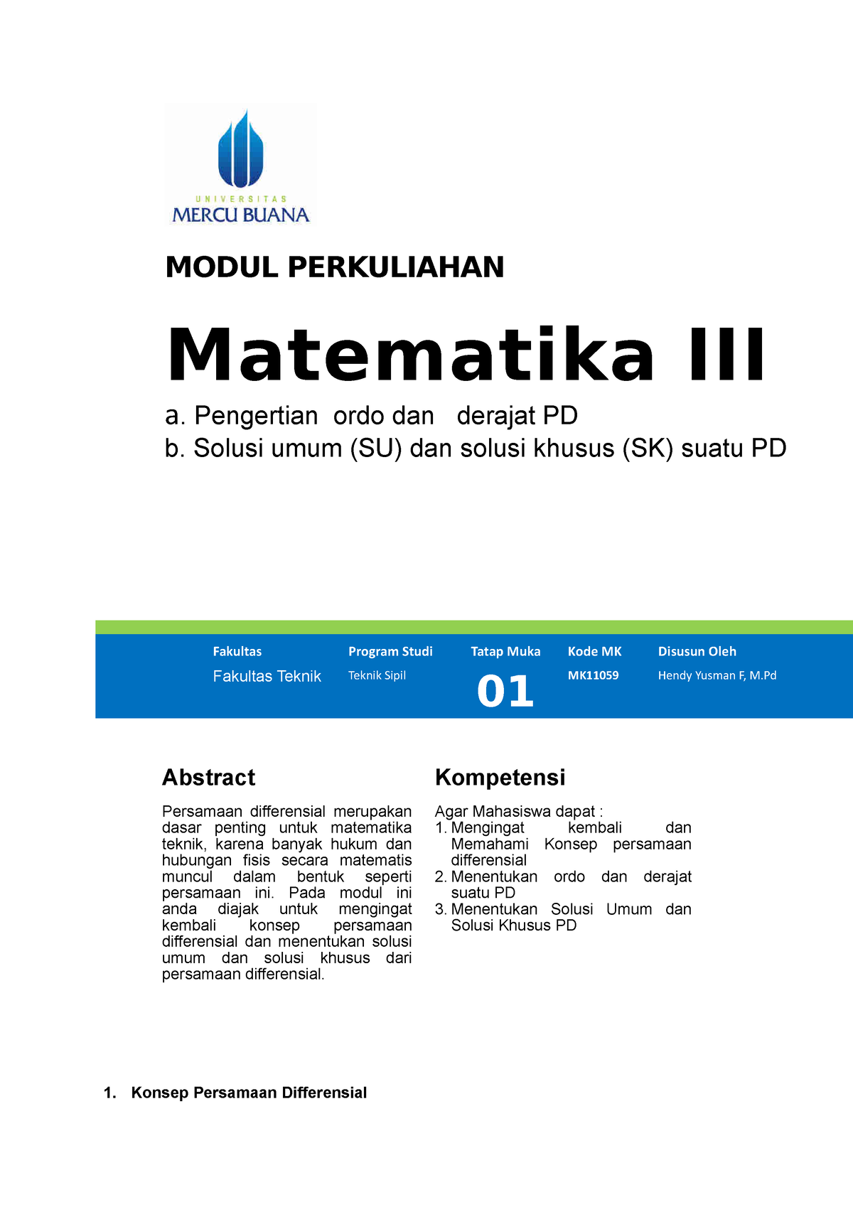 Modul Matematika III [TM1] - MODUL PERKULIAHAN Matematika III A ...