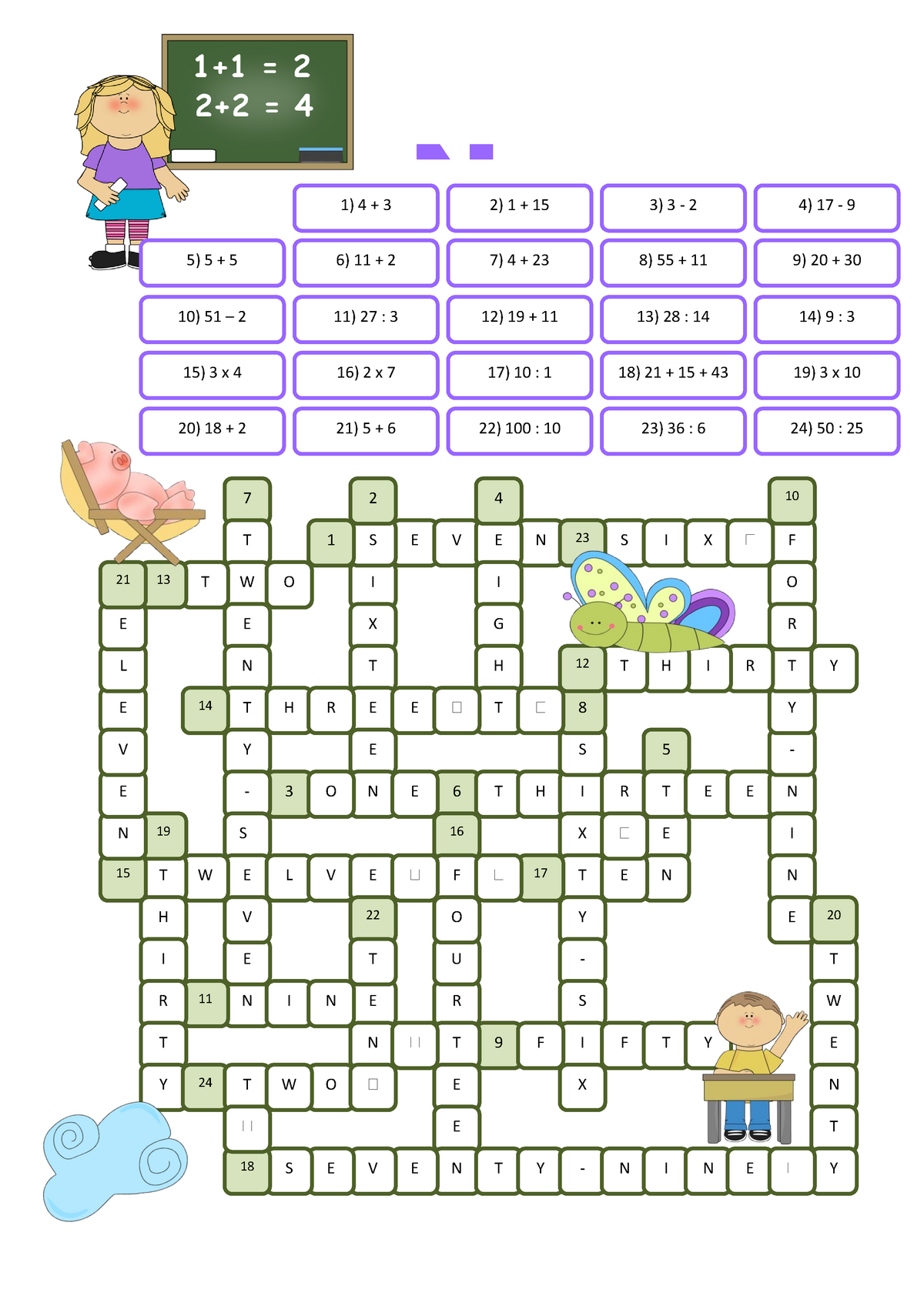 Crossword puzzle numbers convertido SYY 1) 4   3 Num2) 1   15 3) 3