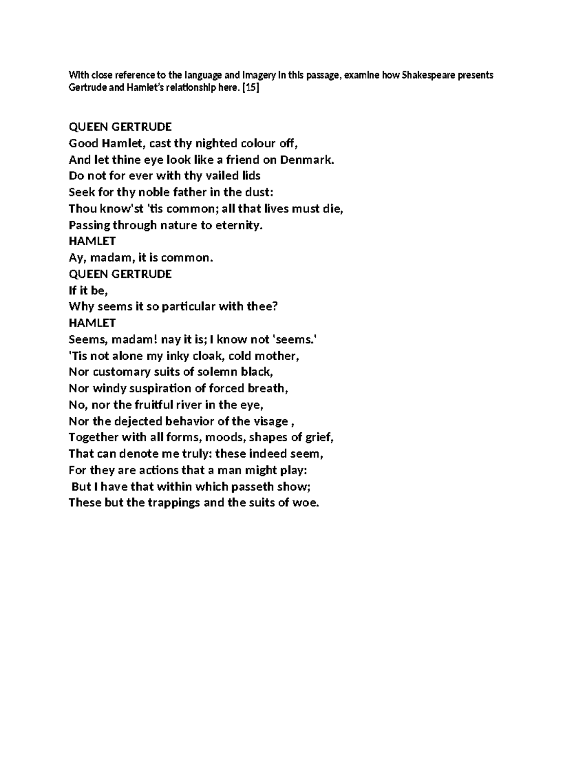 15mrk Hamlet Extract Qs - With close reference to the language and ...