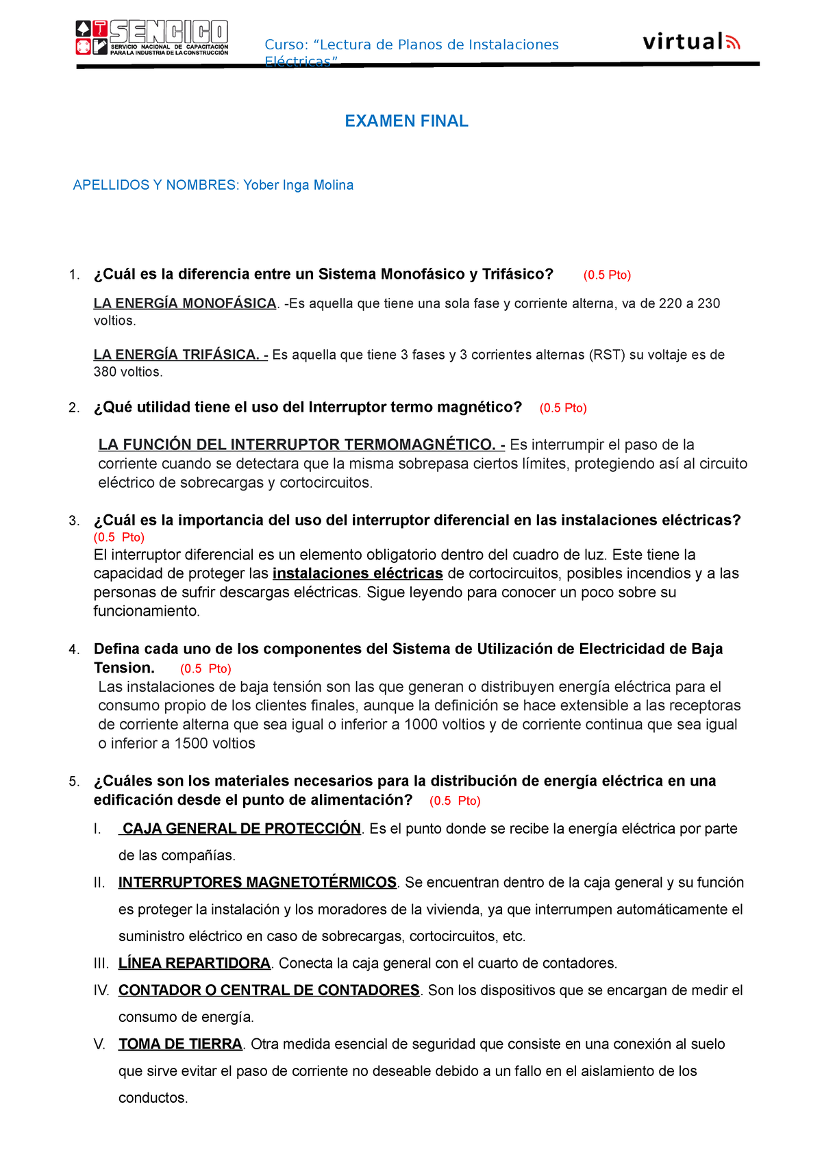 Examen Final De Instalaciones Eléctricas Lectura De Planos (Recuperado ...