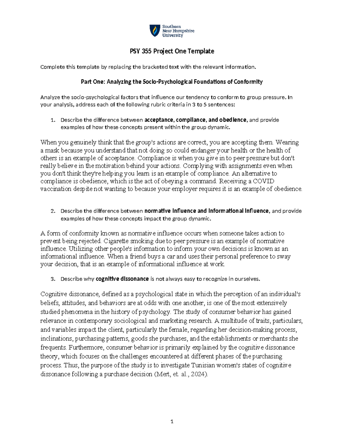 PSY 355 Project One - PSY 355 Project One Template Complete this ...