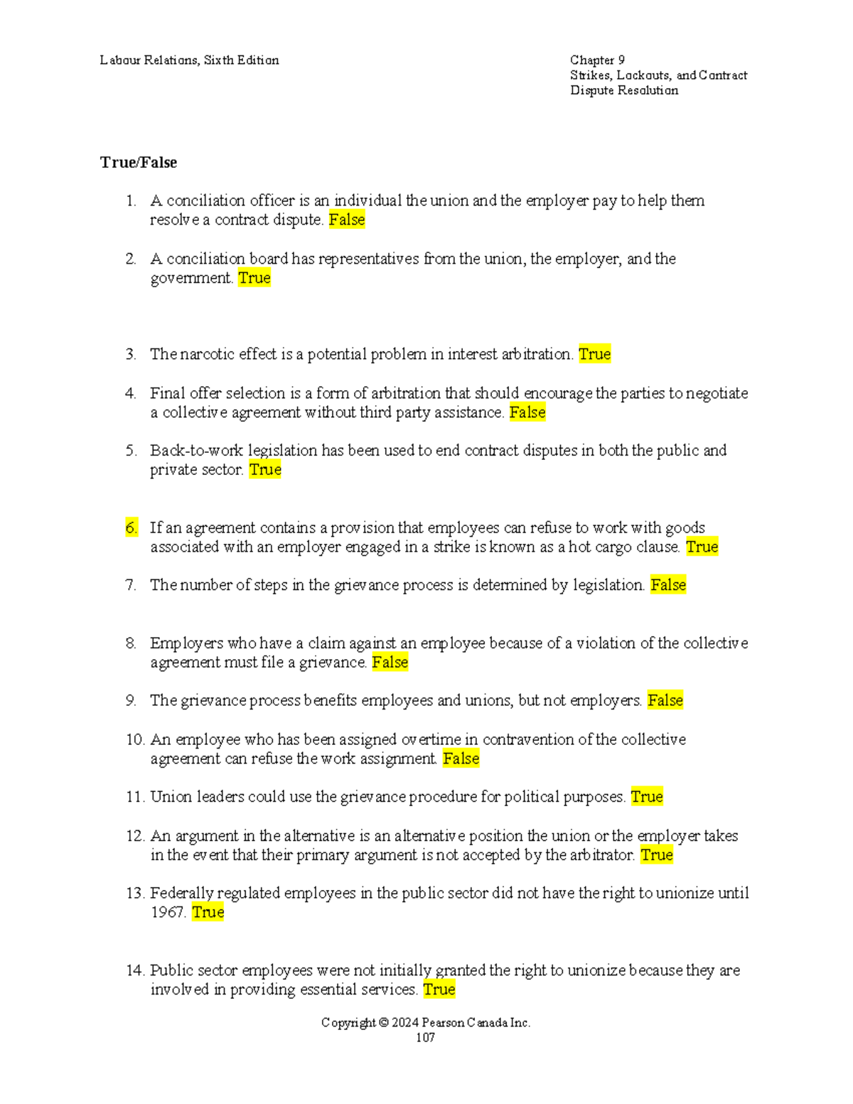 Sample Final Exam Questions - Strikes, Lockouts, and Contract Dispute ...