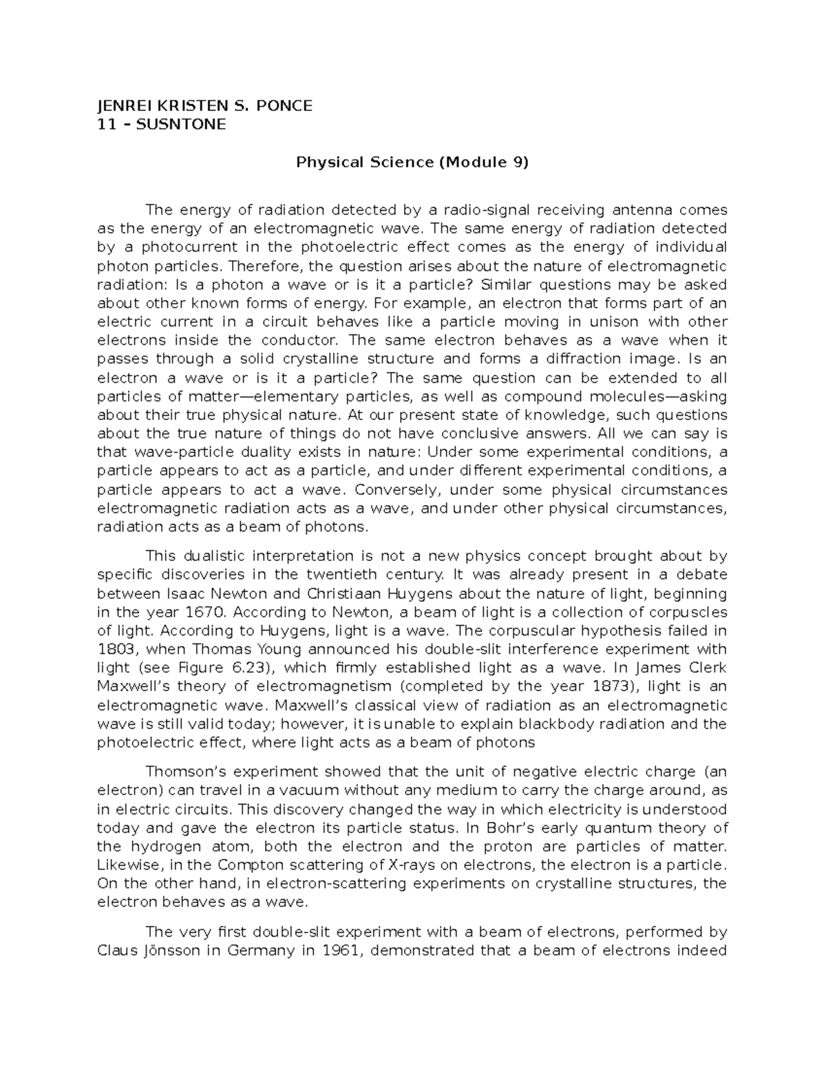 Physics (MOD9) - Nshdjx - JENREI KRISTEN S. PONCE 11 – SUSNTONE ...