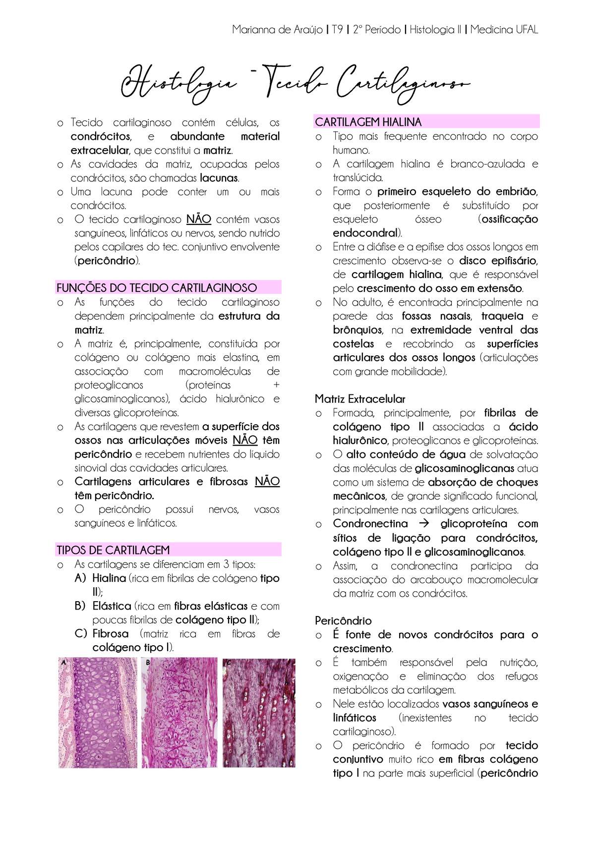 Histologia - Tecido Cartilaginoso - O Tecido Cartilaginoso Contém ...