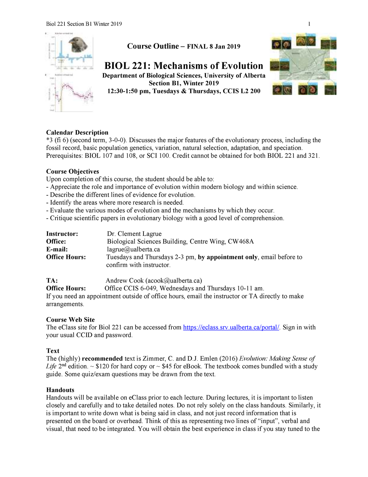 Biol 221 Winter 2019 Syllabus - Course Outline – FINAL 8 Jan 2019 BIOL ...