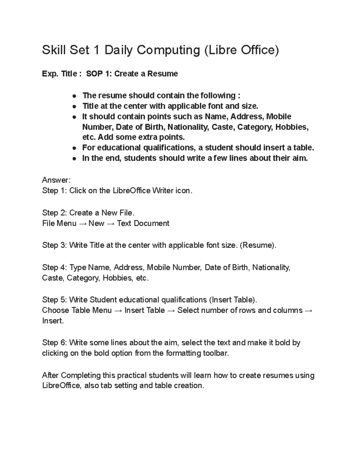11TH IT Practical - Skill Set 1 Daily Computing (Libre Office) Exp ...