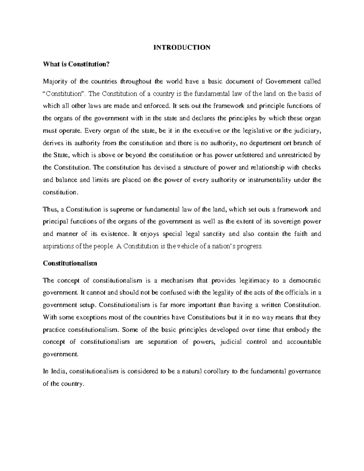 Constitutional law -I PART 1 - INTRODUCTION What is Constitution ...