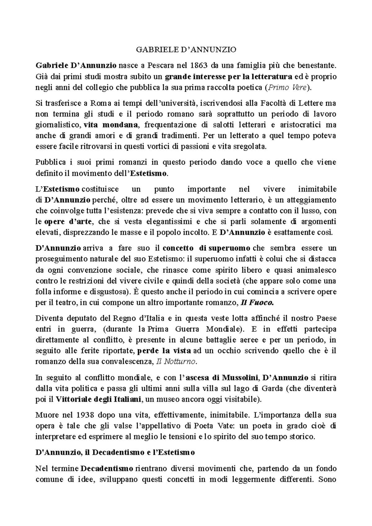 Gabriele%20D' Annunzio - GABRIELE D’ANNUNZIO Gabriele D’Annunzio nasce ...