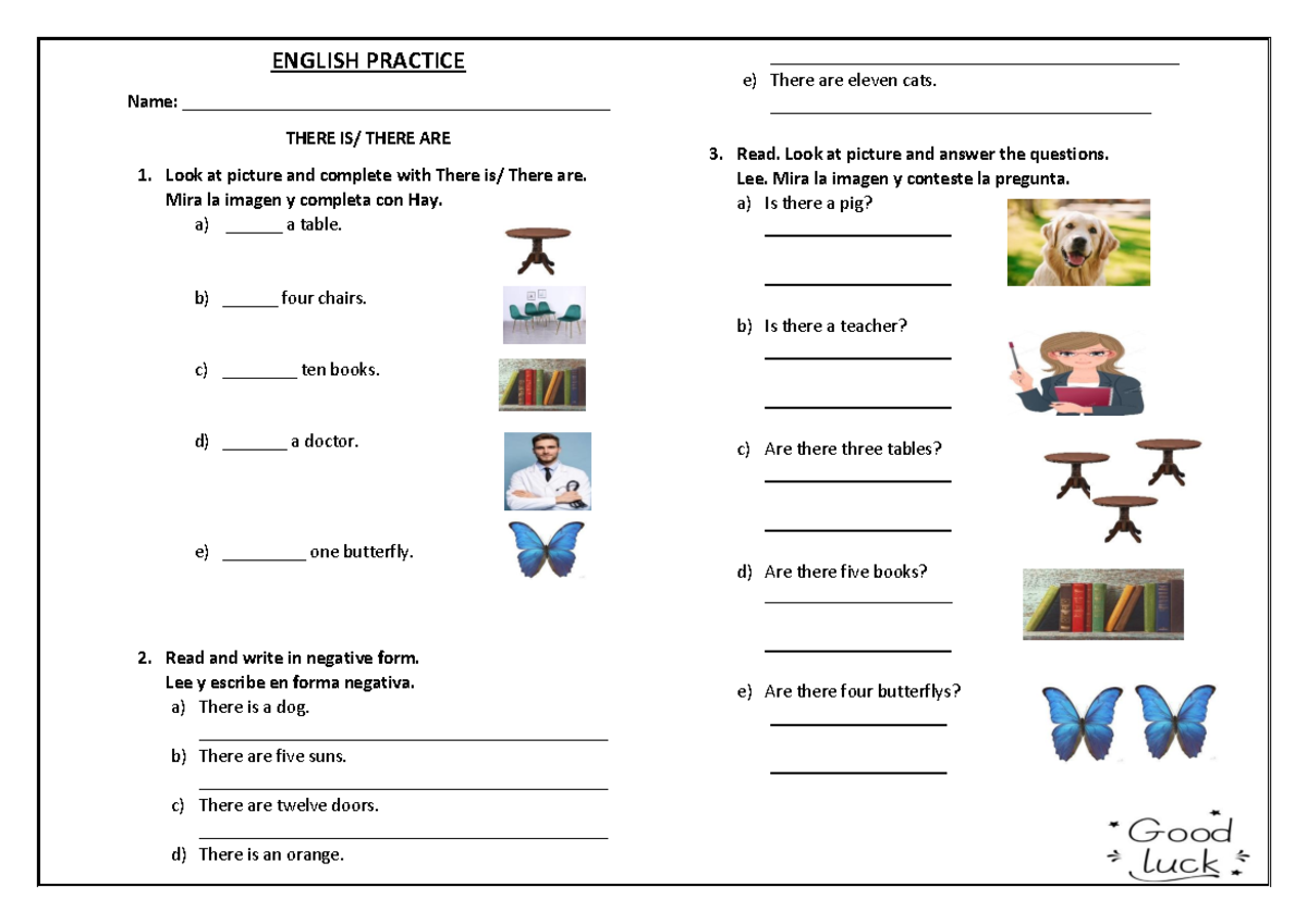 English Practice there is there are - ENGLISH PRACTICE Name: - Studocu