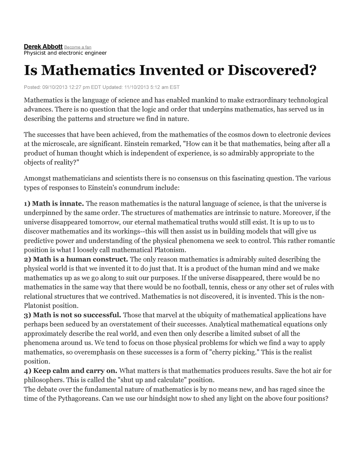 mathematics is discovered essay