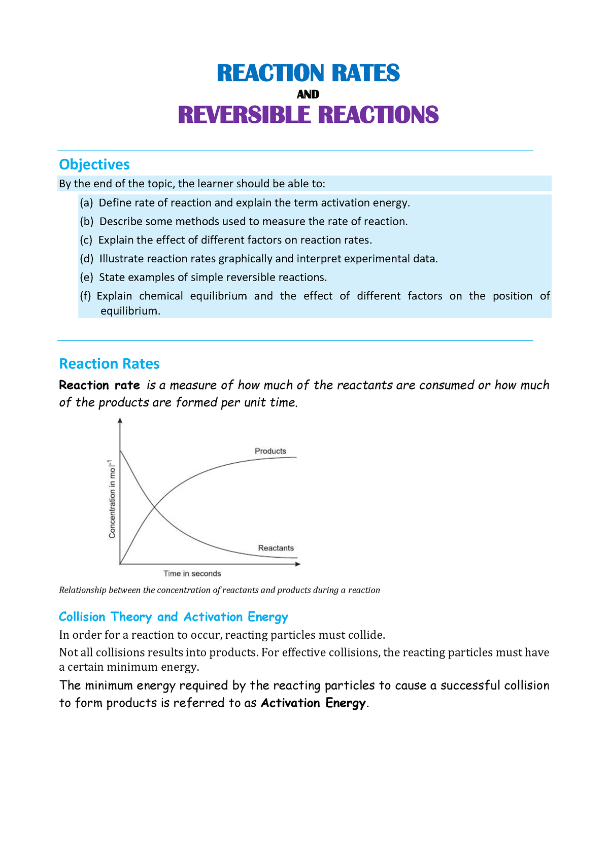 4.3 Reaction Rates And Reversible Reactions - REACTION RATES AND ...