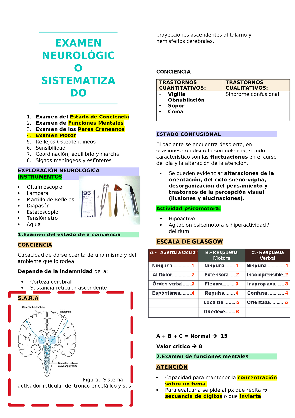 Examen NeurolóGICO Sistematizado - EXAMEN NEUROLÓGIC O SISTEMATIZA DO ...