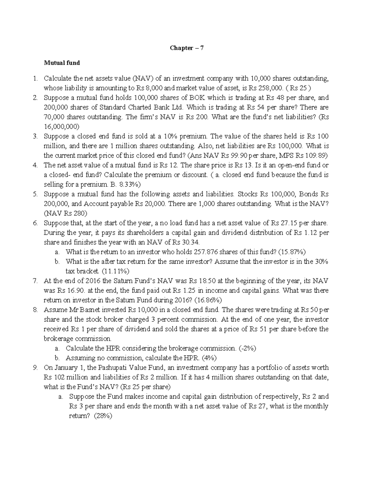 Unit-7-n - lecture - Chapter – 7 Mutual fund 1. Calculate the net ...