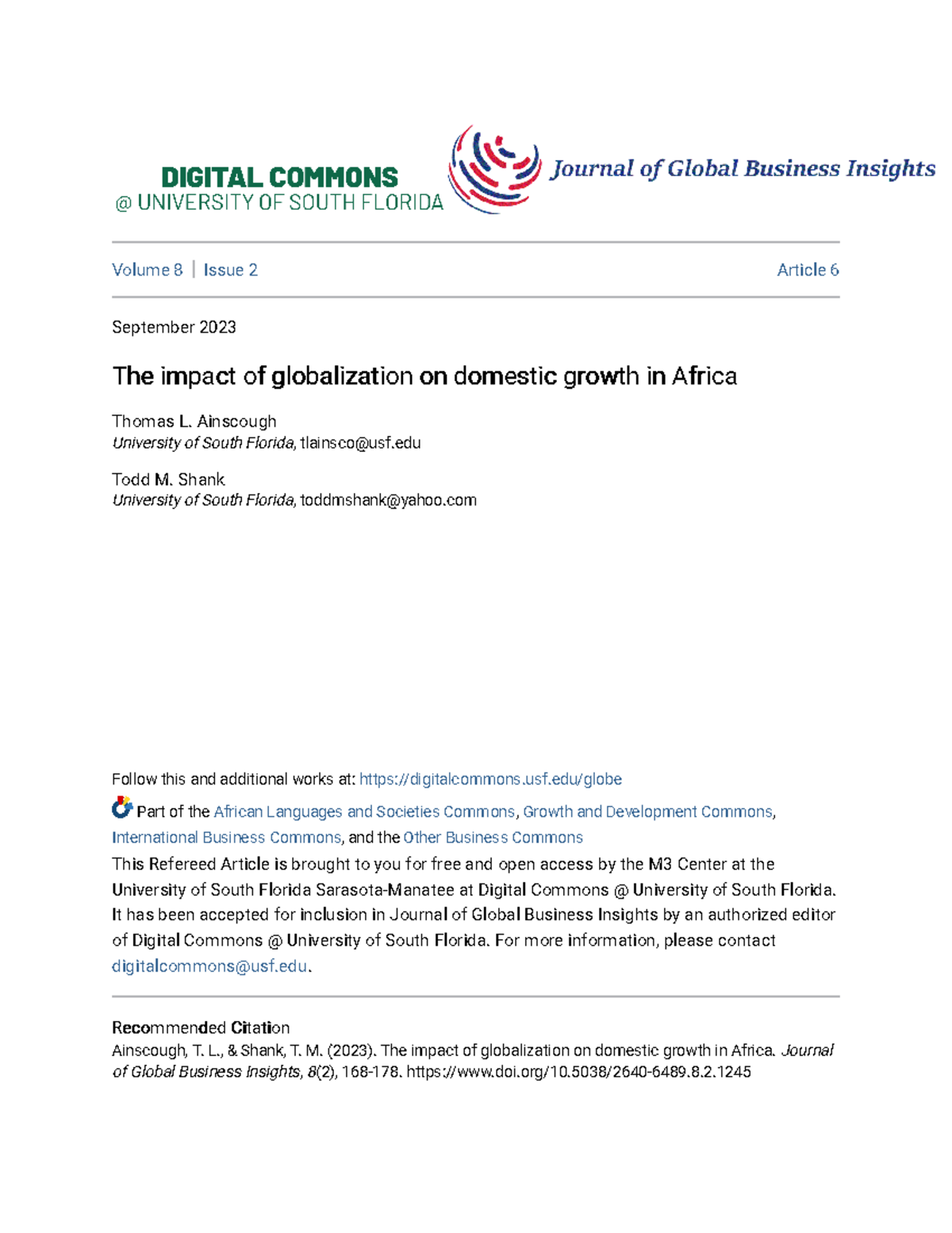 The impact of globalization on domestic growth in Africa - Ainscough ...