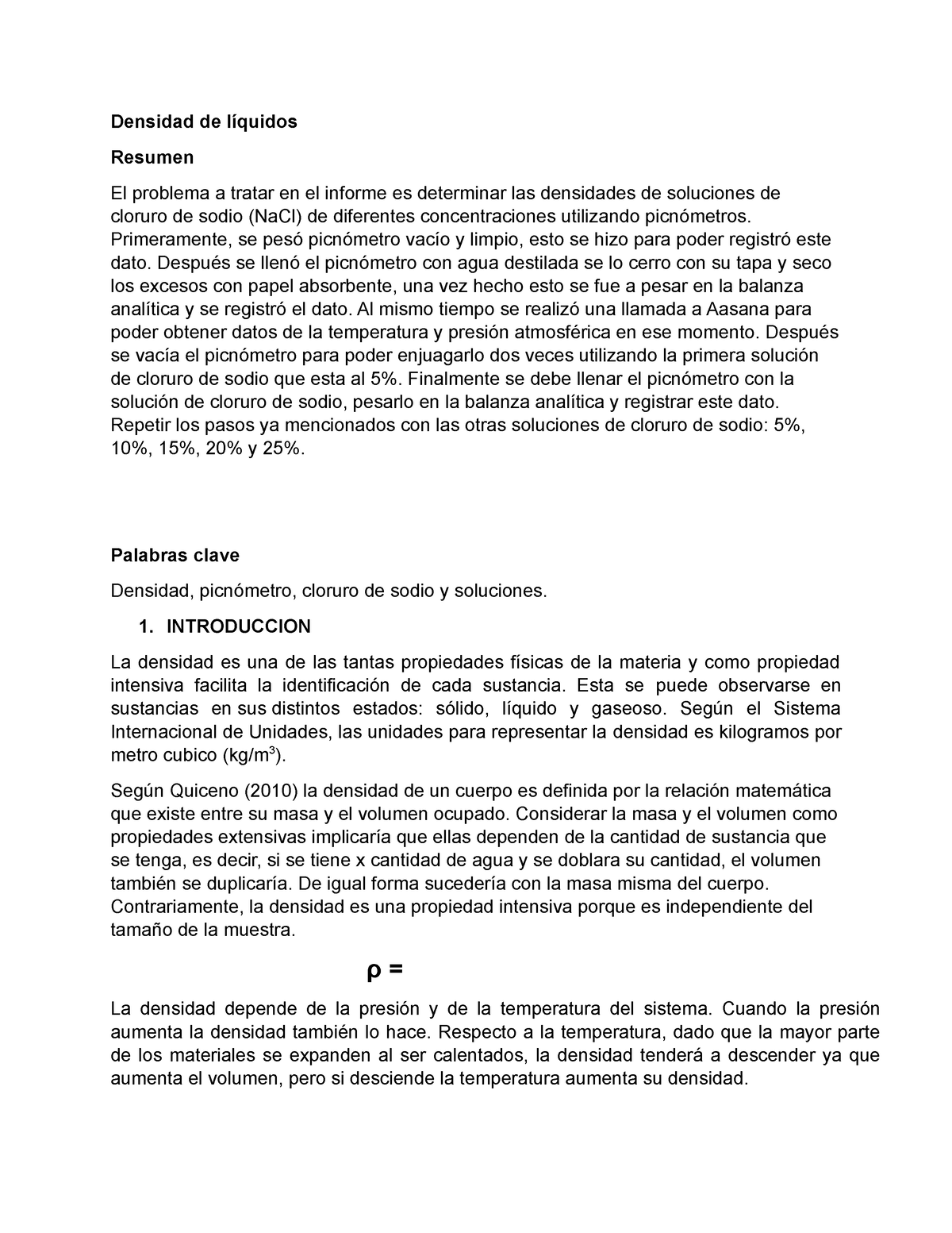 Densidad De Líquidos - Informe De Quimica - Laboratorio De Química ...