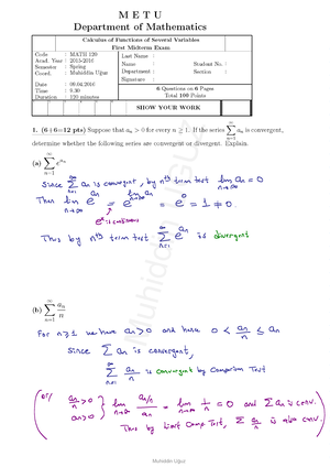 Math 120 Some Exercises 2 - Calculus Of Functions Of Several Variables ...