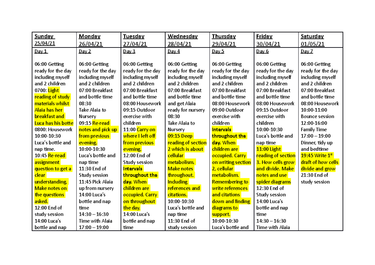 Planner - Prepare a written assignment - Sunday 25/04/ Monday 26/04 ...
