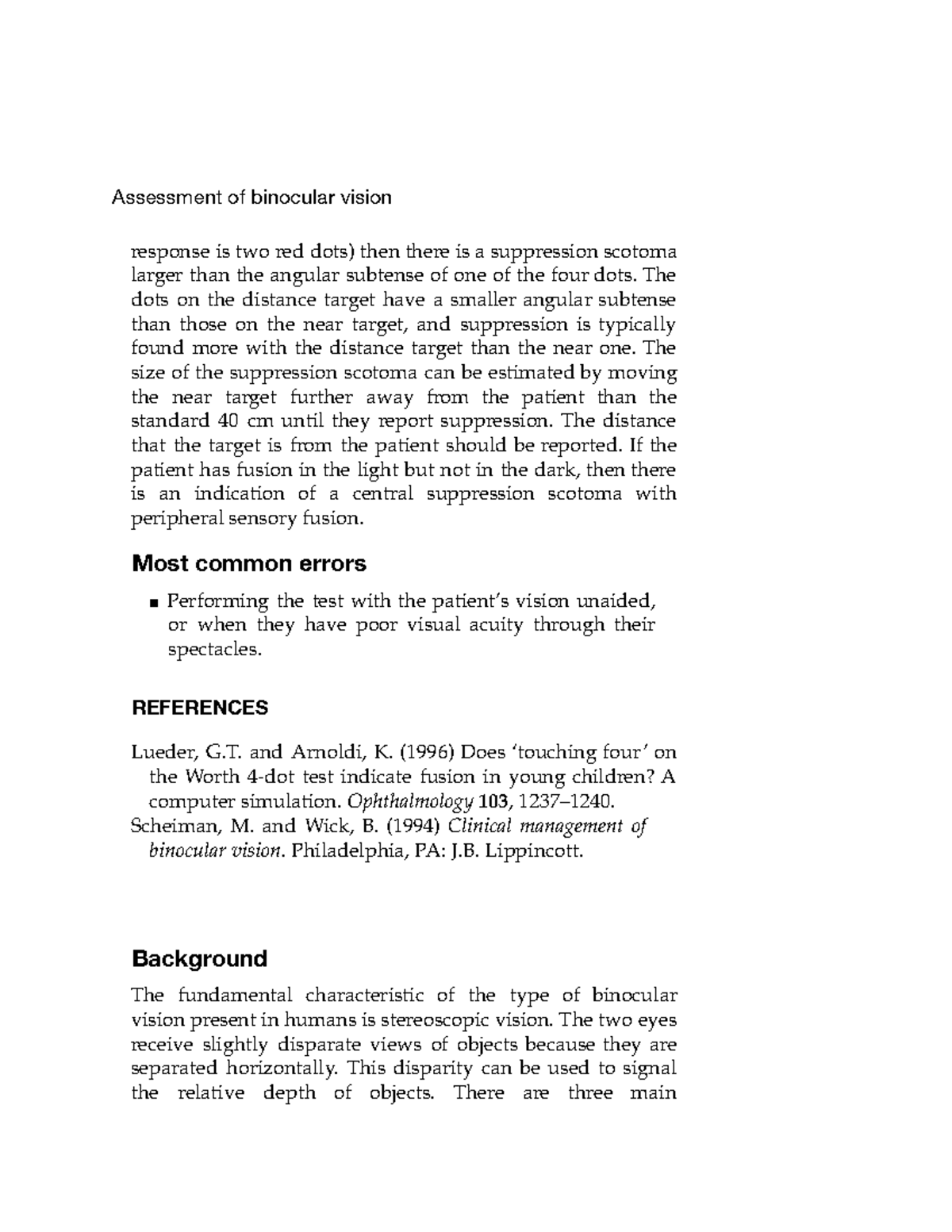 PHYS 000 Lecture notes 4 Assessment of binocular vision 109 response is two red dots) then