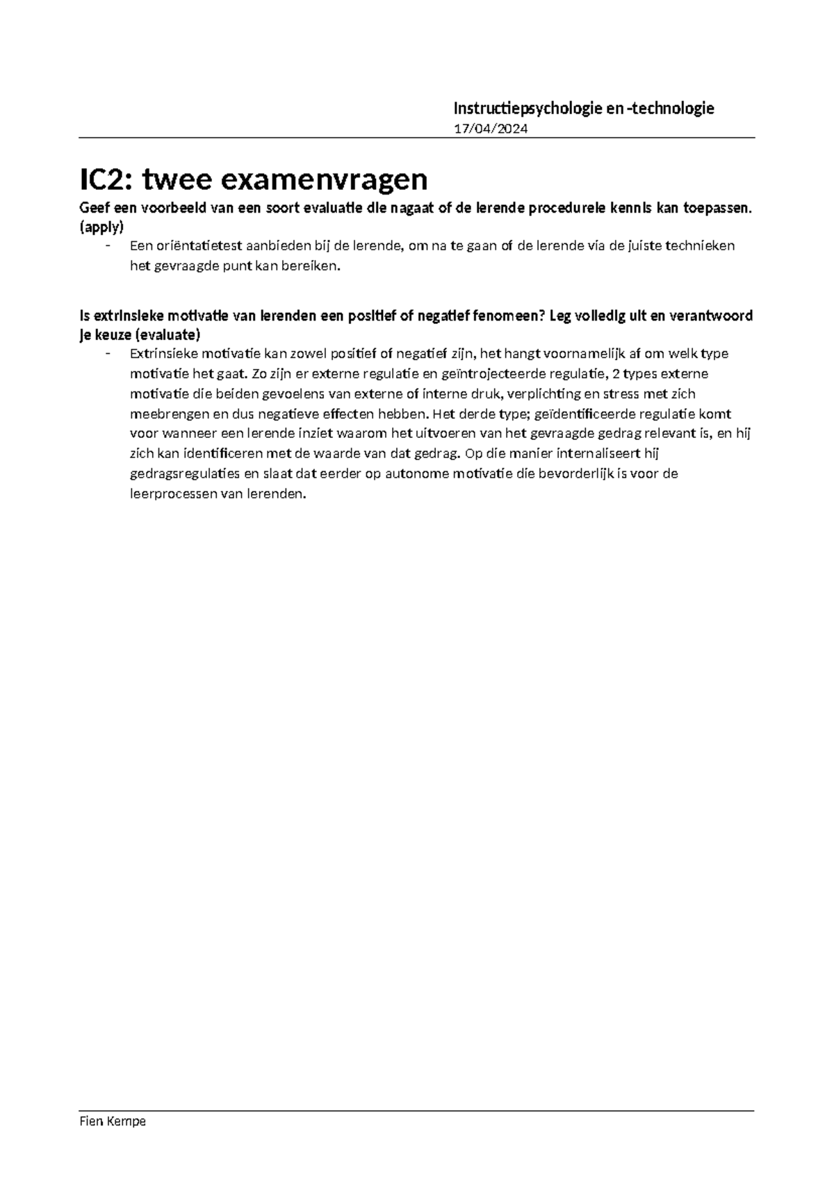 IC2 2 examenvragen - IC2 - Instructiepsychologie en -technologie 17/04 ...