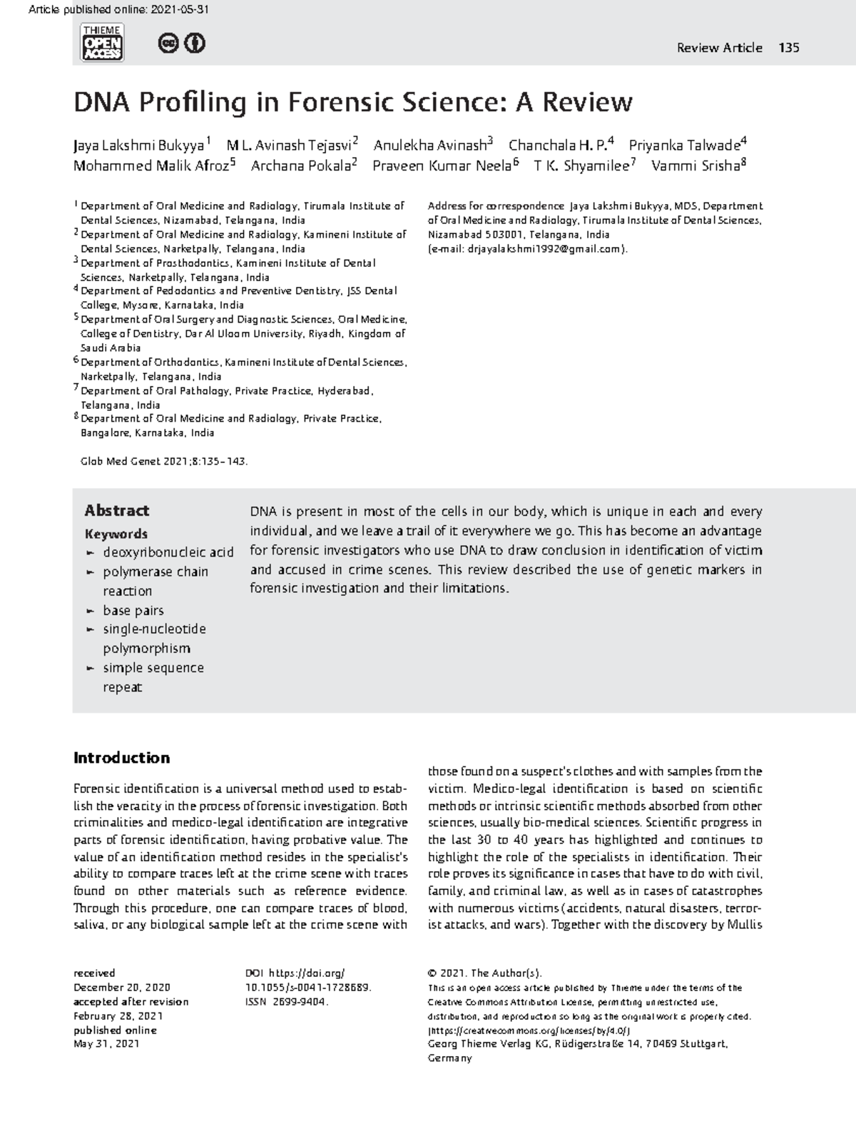 DNA Profiling - NA NA NA NA - DNA Profiling in Forensic Science: A ...