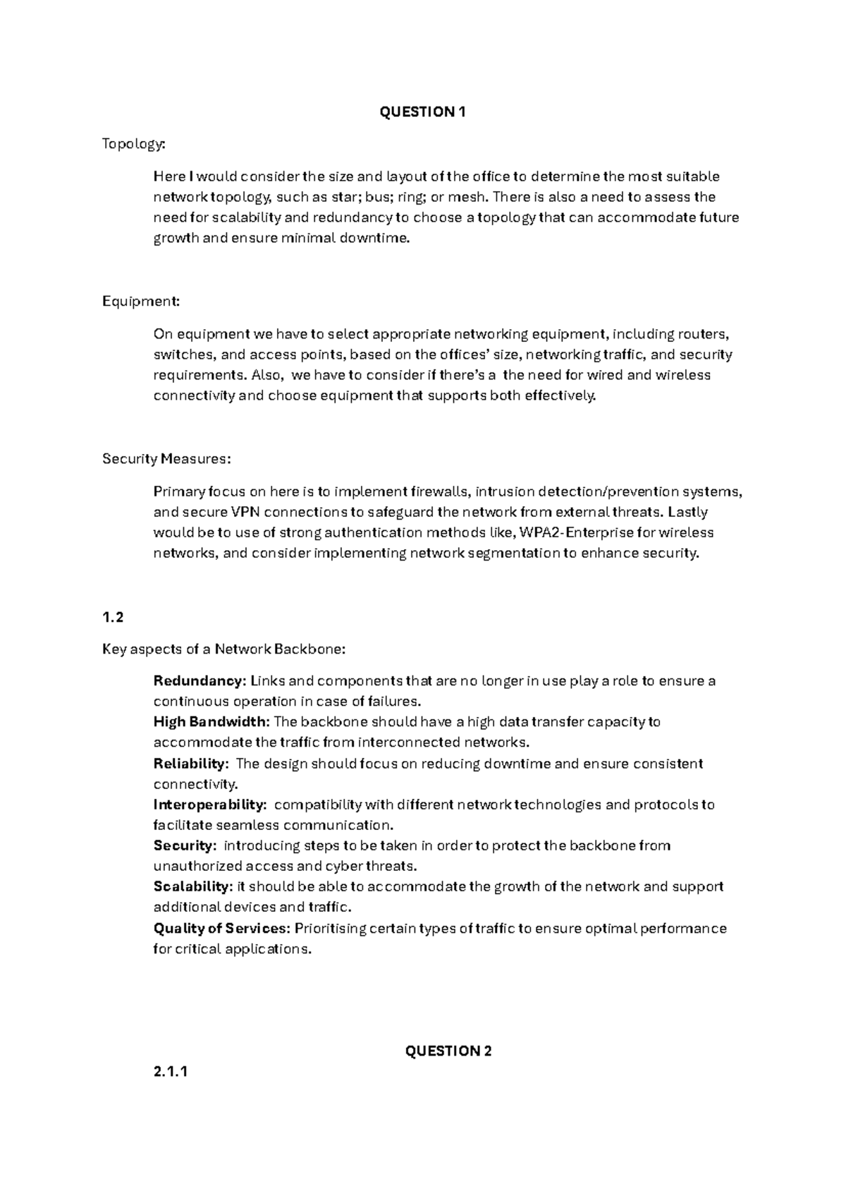 402310091 Networks Assignment 511 - QUESTION 1 Topology: Here I would ...