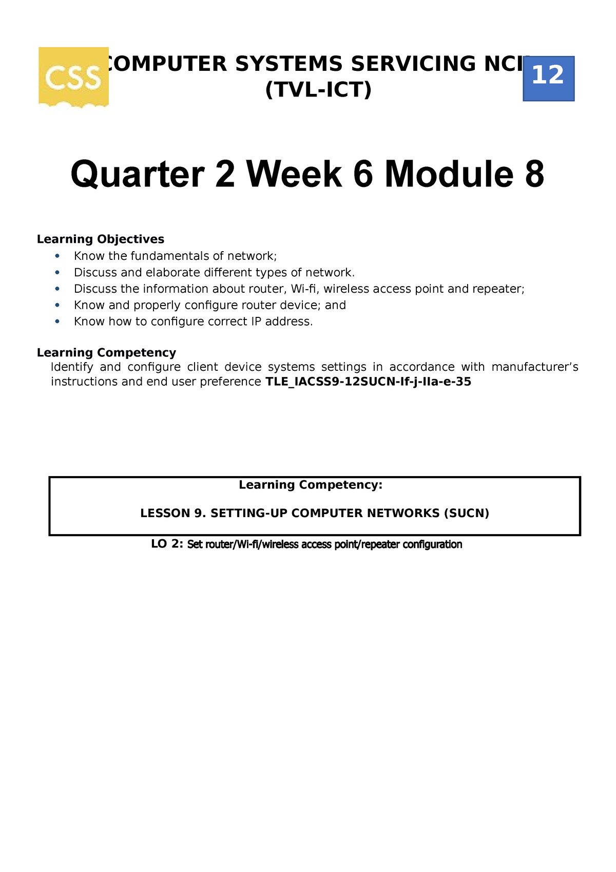 Quarter 2 Week 2 Module 2 - COMPUTER SYSTEMS SERVICING NCII (TVL-ICT ...