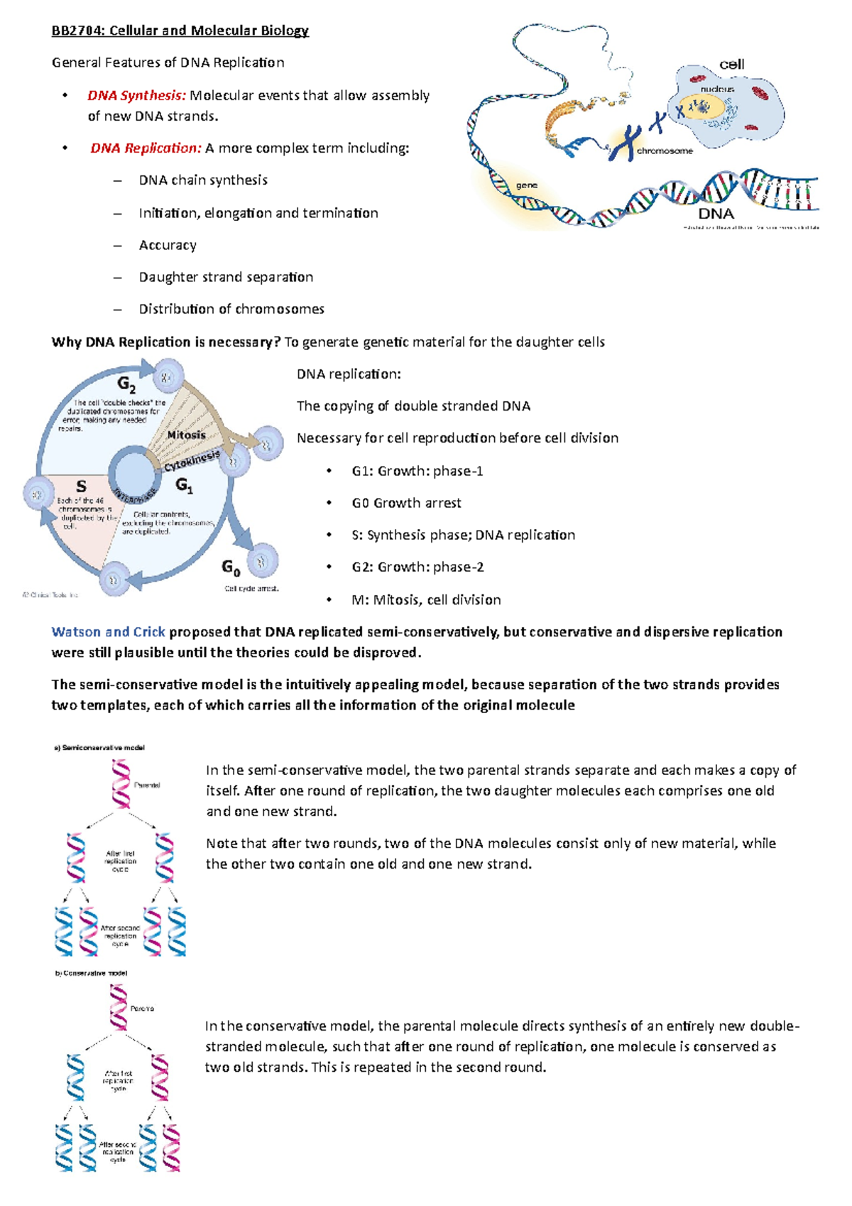 WEEK 1 Cellular AND Molecular Biology - BB2704: Cellular And Molecular ...