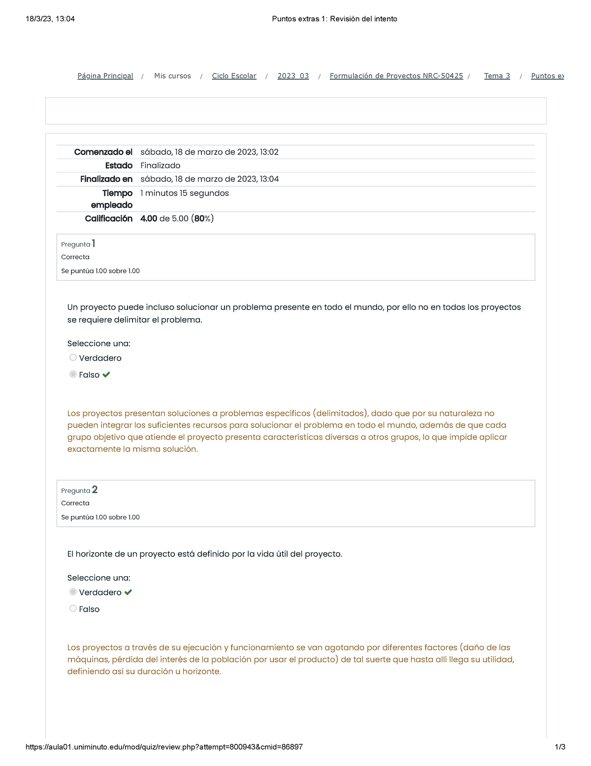 Puntos Extras 1 Revisión Del Intento 2 Semana 1 - 18/3/23, 13:04 Puntos ...