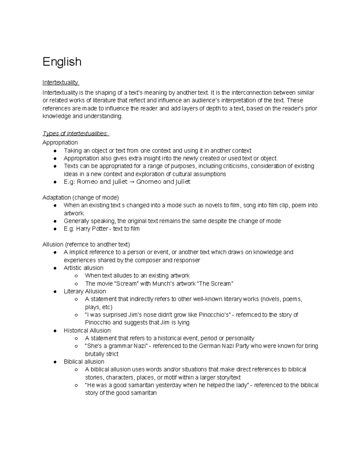 Yearly yr10 2023 - English Intertextuality Intertextuality is the ...