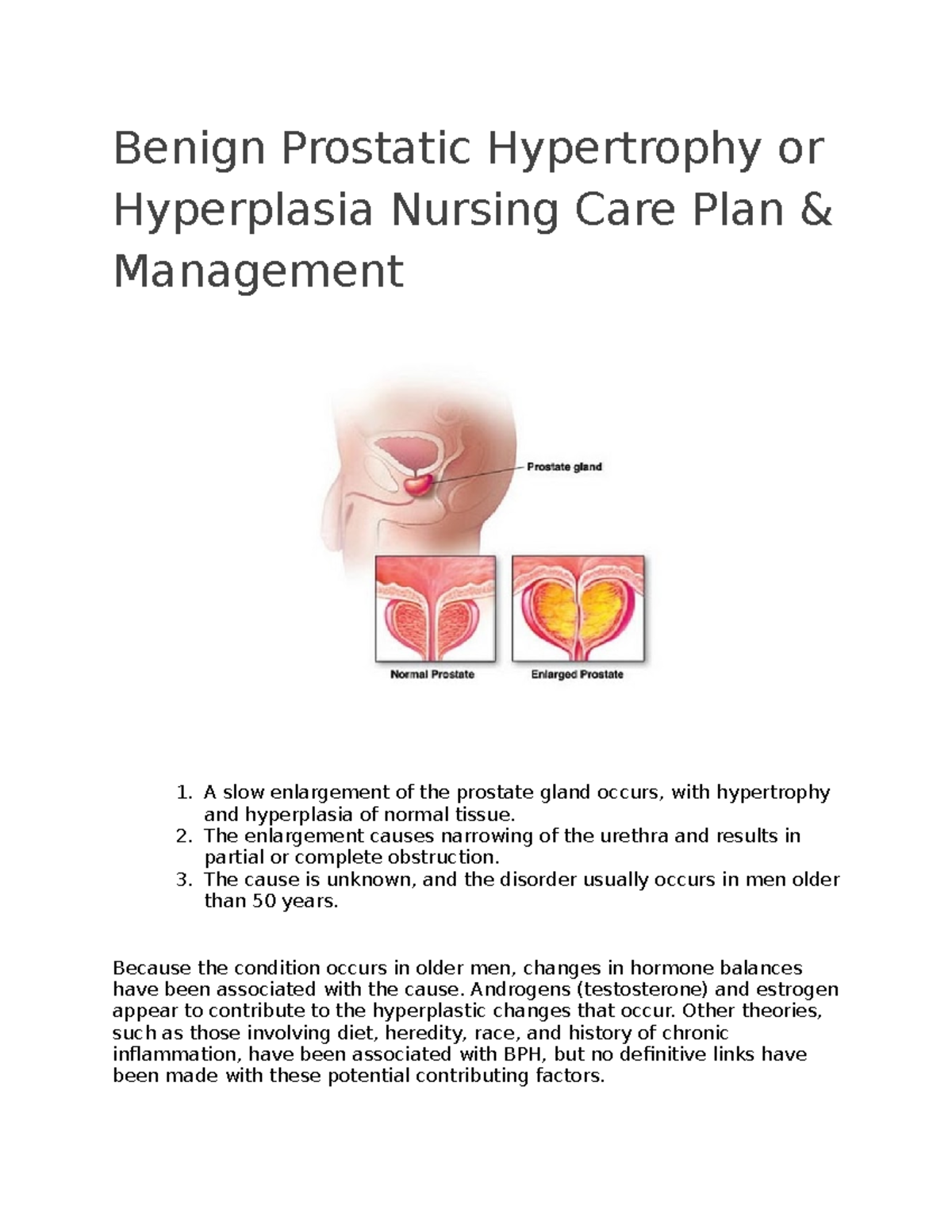 Benign Prostatic Hypertrophy Or Hyperplasia Nursing Care Plan Benign Prostatic Hypertrophy Or