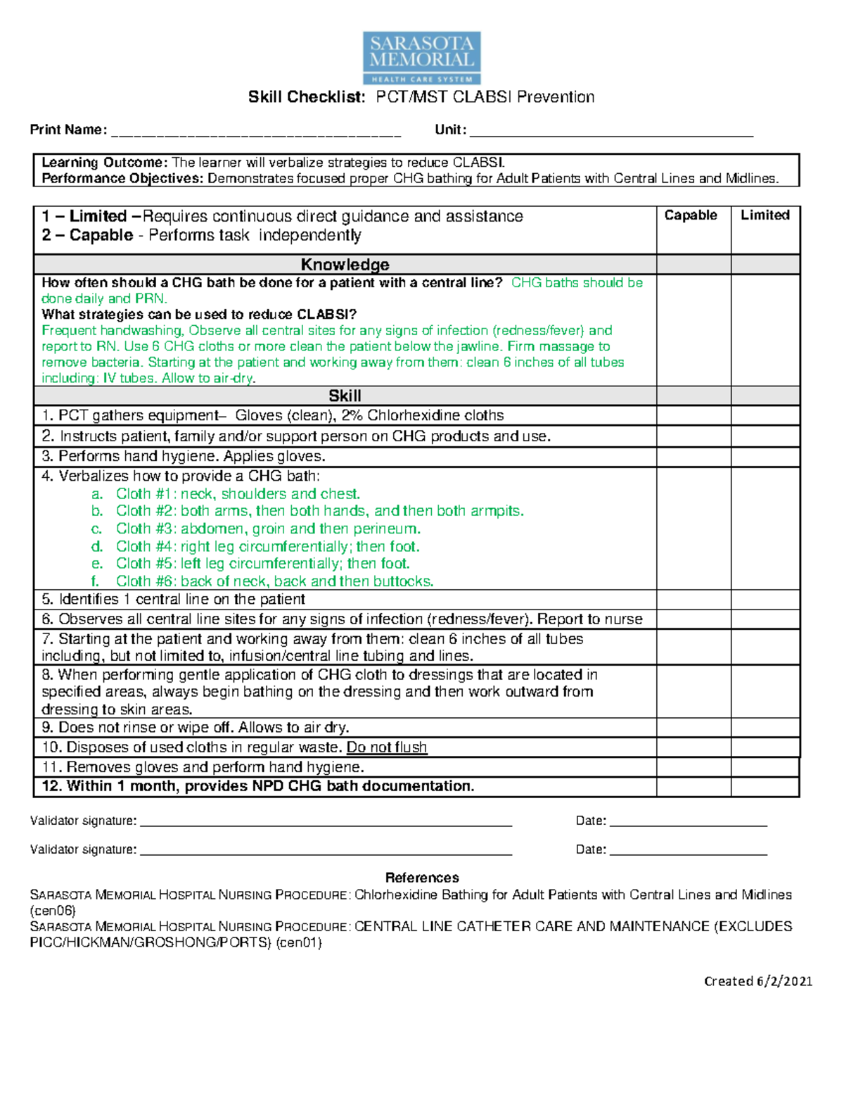 Clabsi Prevention Competency checklist - Created 6 / 2 /202 1 Skill ...