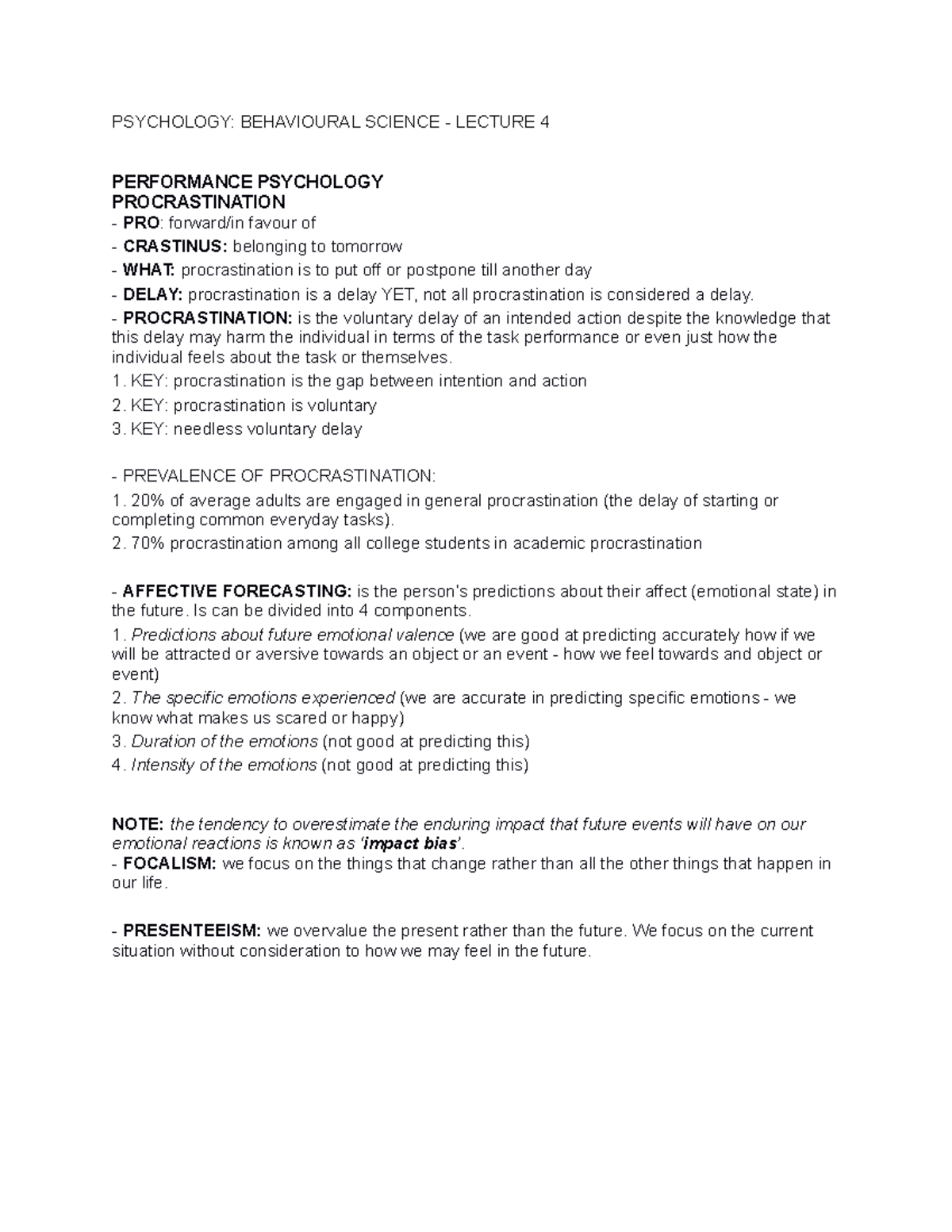 Behavioural Science Lecture 4 Notes - PSYCHOLOGY: BEHAVIOURAL SCIENCE ...