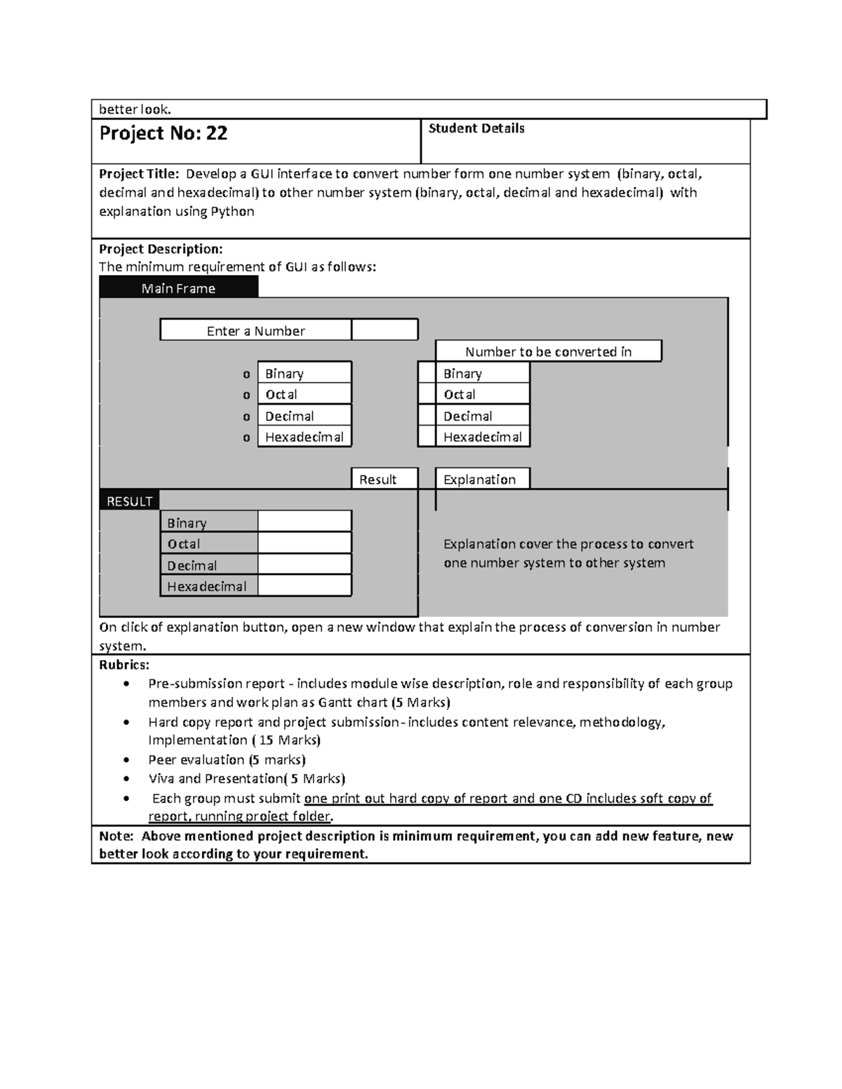 Project 22 - better look. Project No: 22 Student Details Project Title ...