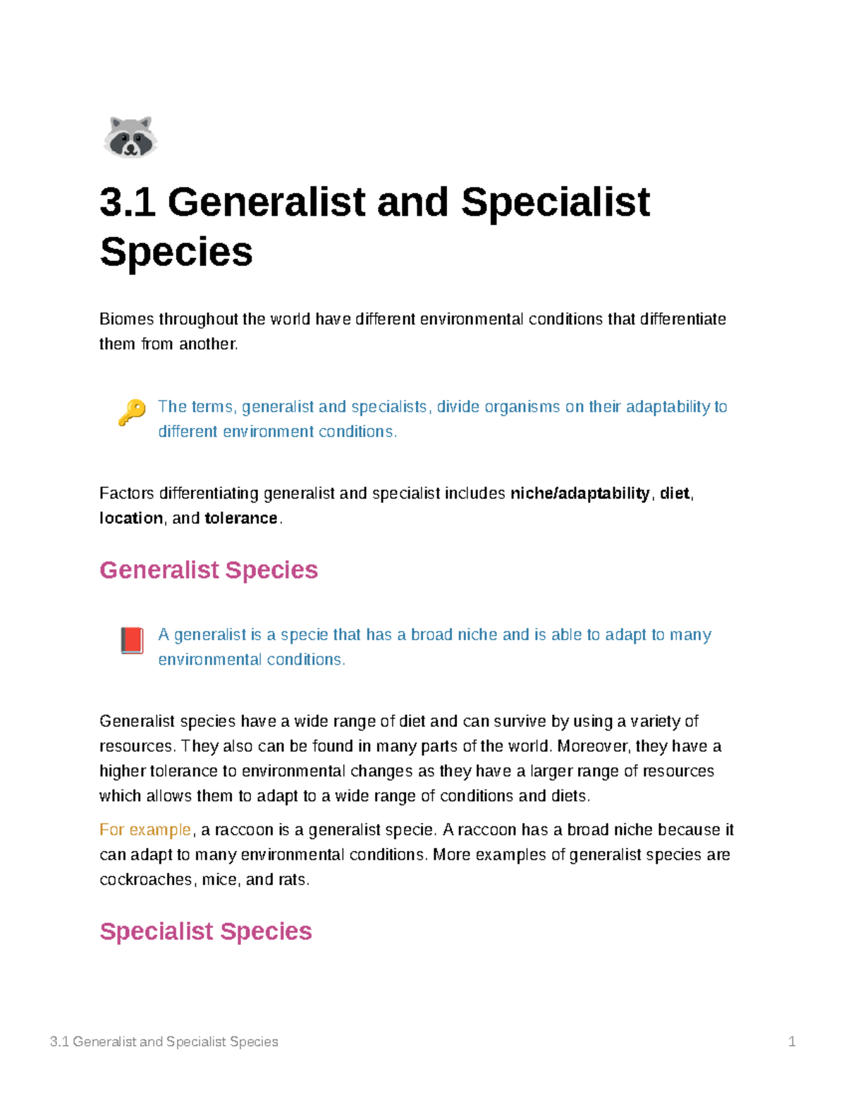 Generalist And Specialist Species - þ The Terms, Generalist And ...