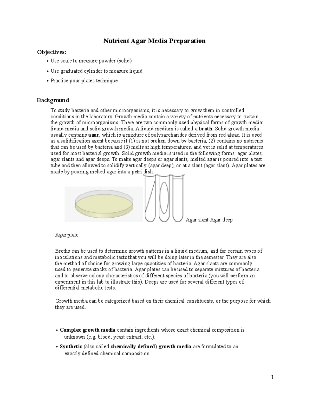 Nutrient Agar Media Preparation Nutrient Agar Media Preparation Objectives ∙ Use Scale To