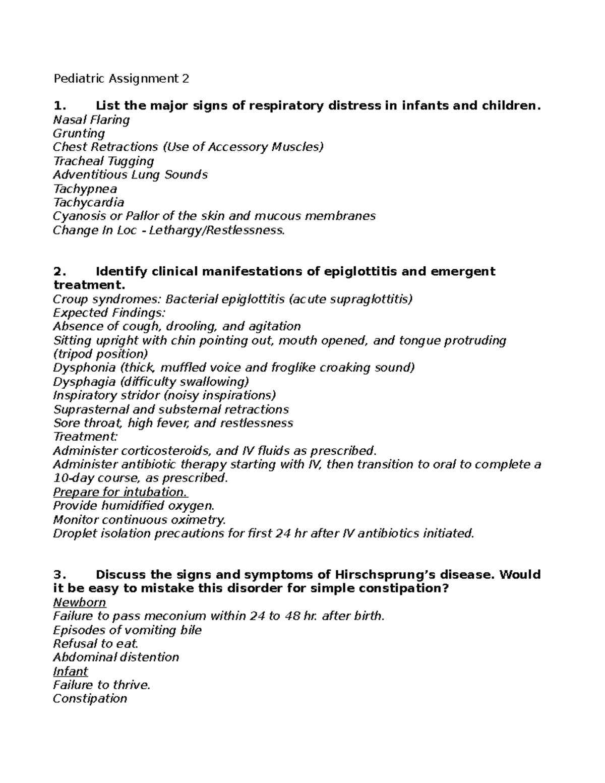 Pediatric Assignment 2 Nasal Flaring Grunting Chest Retractions (Use
