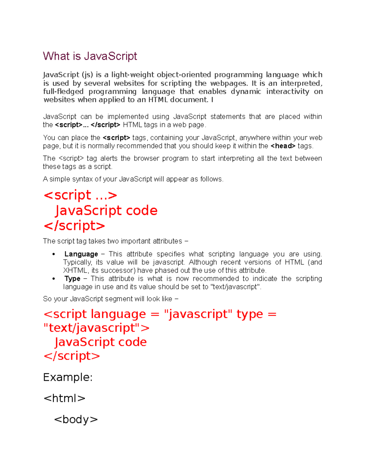 Javascript Operators - About HTML - What is JavaScript JavaScript (js ...