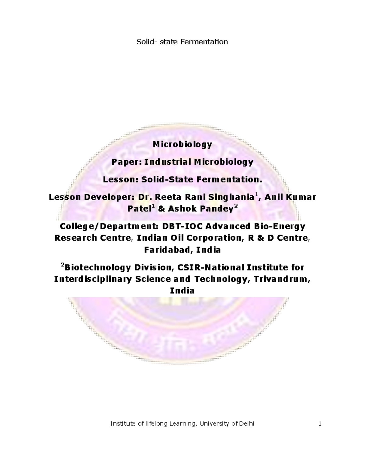 Solid state fermentations - Microbiology Paper: Industrial Microbiology ...