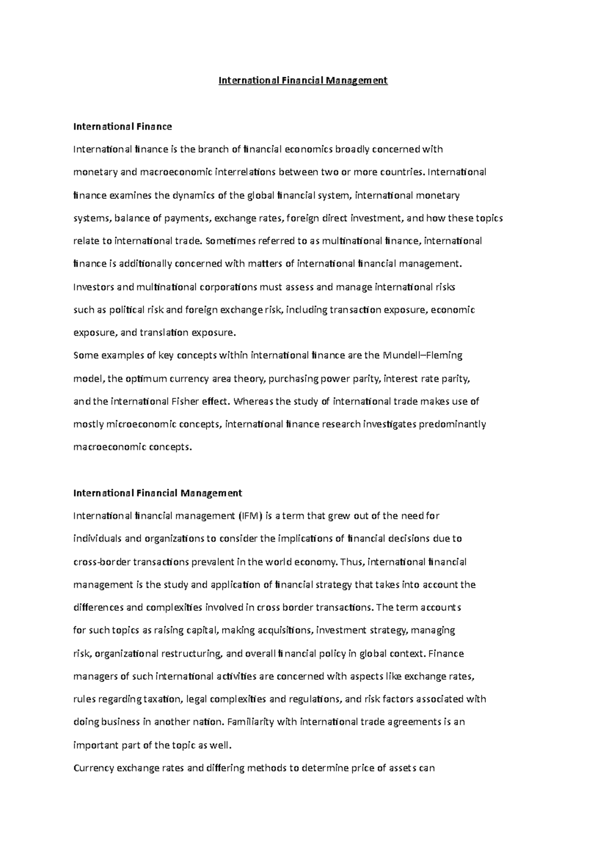 Gfm 2 - Short note - International Financial Management International ...