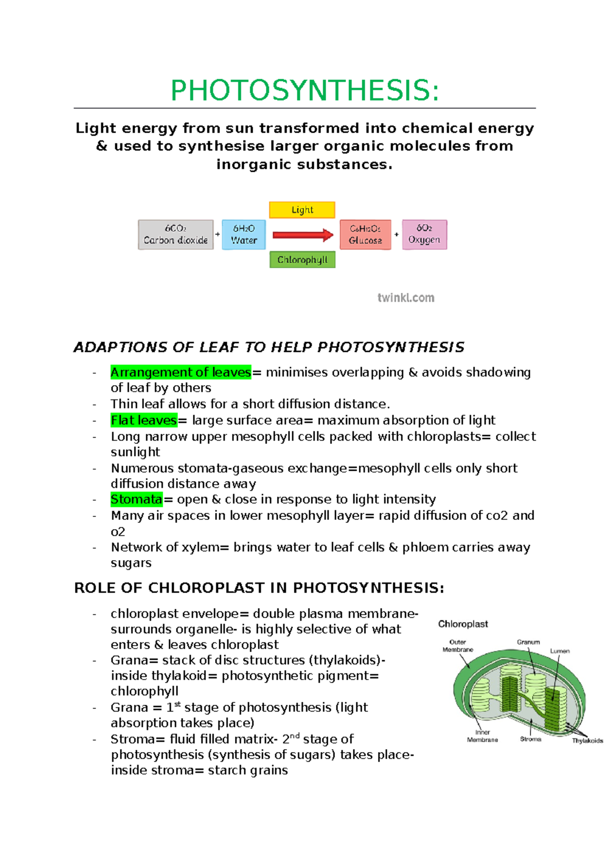 Photosynthesis - Lecture notes 1 - PHOTOSYNTHESIS: Light energy from ...