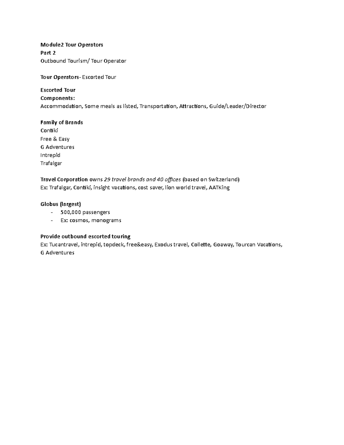 Module 2 Notes 2 - Tour Operator - Module2 Tour Operators Part 2 ...