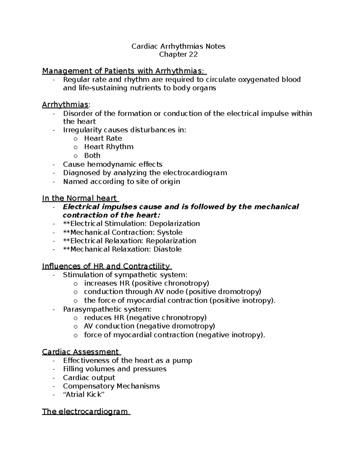 Notes - T1. Cardiac Arrhythmias - Cardiac Arrhythmias Notes Chapter 22 ...