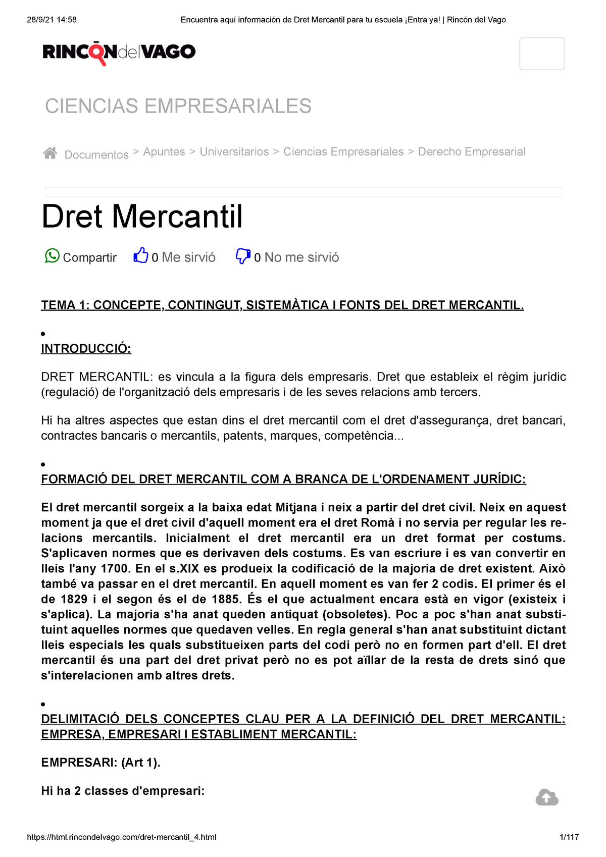 Encuentra Aquí Información De Dret Mercantil Para Tu Escuela ¡entra Ya Rincón Del Vago 3717