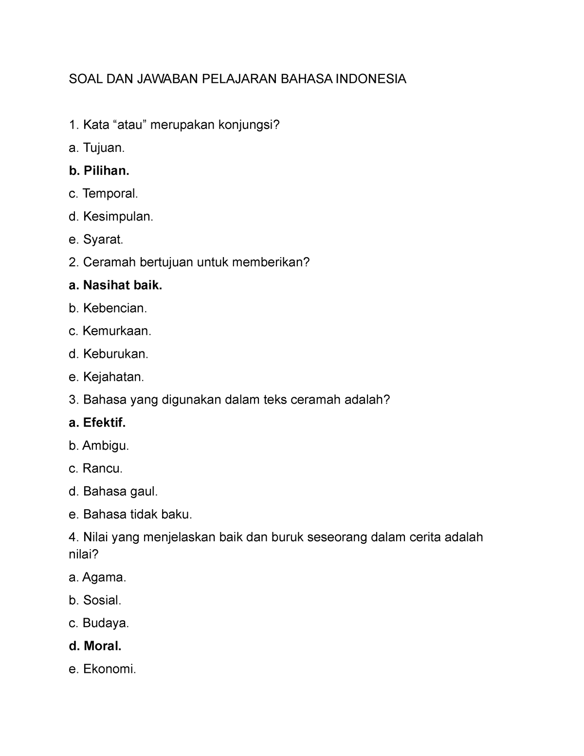 SOAL DAN Jawaban Pelajaran Bahasa Indonesia - SOAL DAN JAWABAN ...