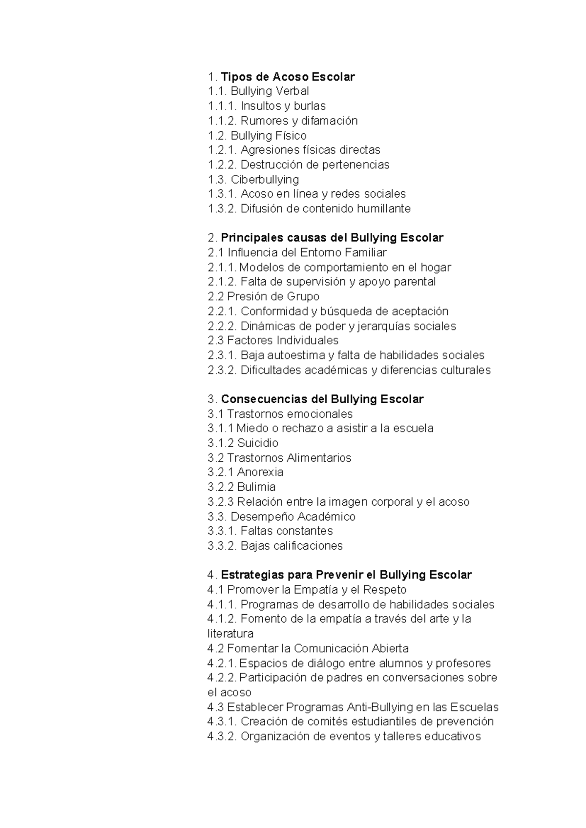 Esquema - Bullying escolar - Tipos de Acoso Escolar Bullying Verbal 1.1 ...