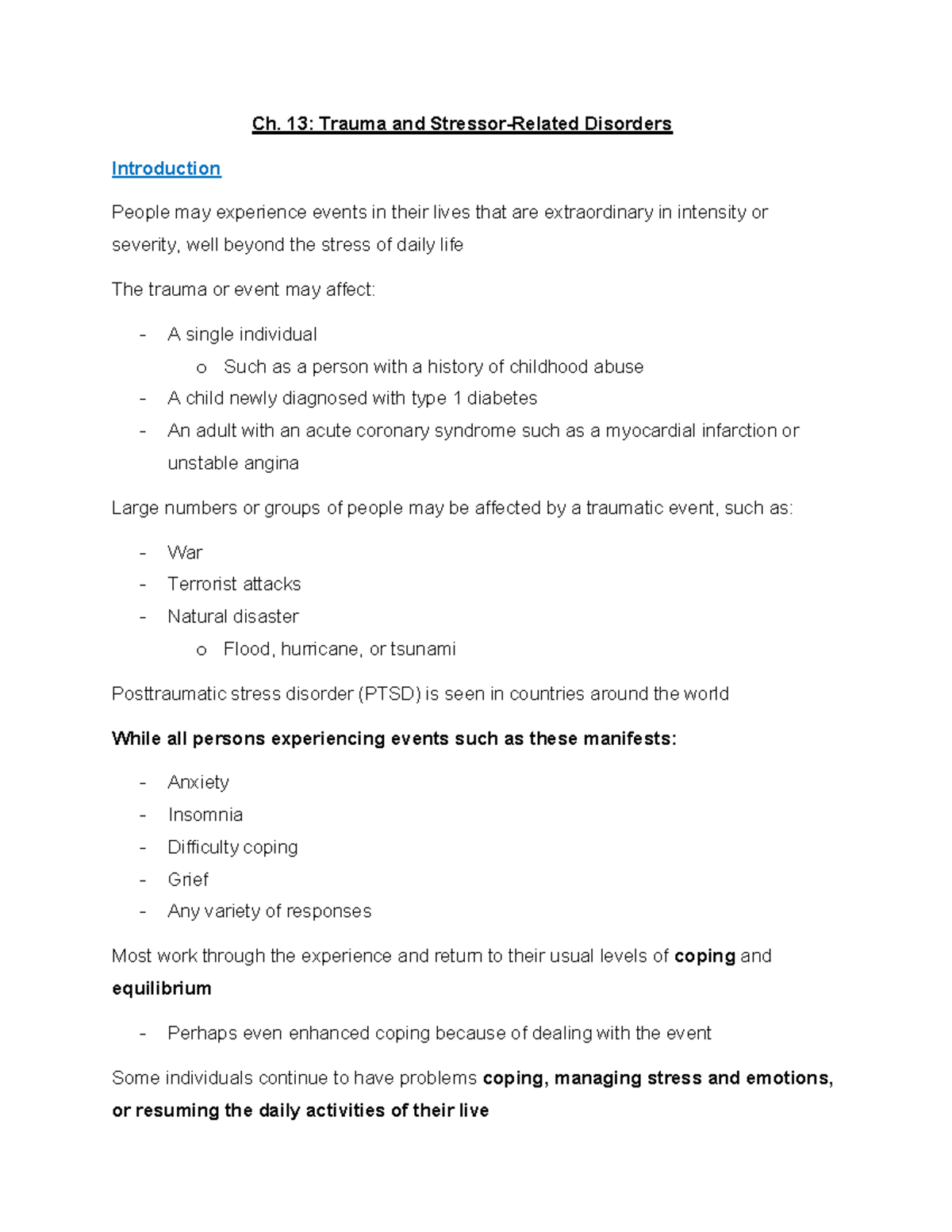 Psych PDF Mod 7 notes- PTSD - Ch. 13: Trauma and Stressor-Related ...